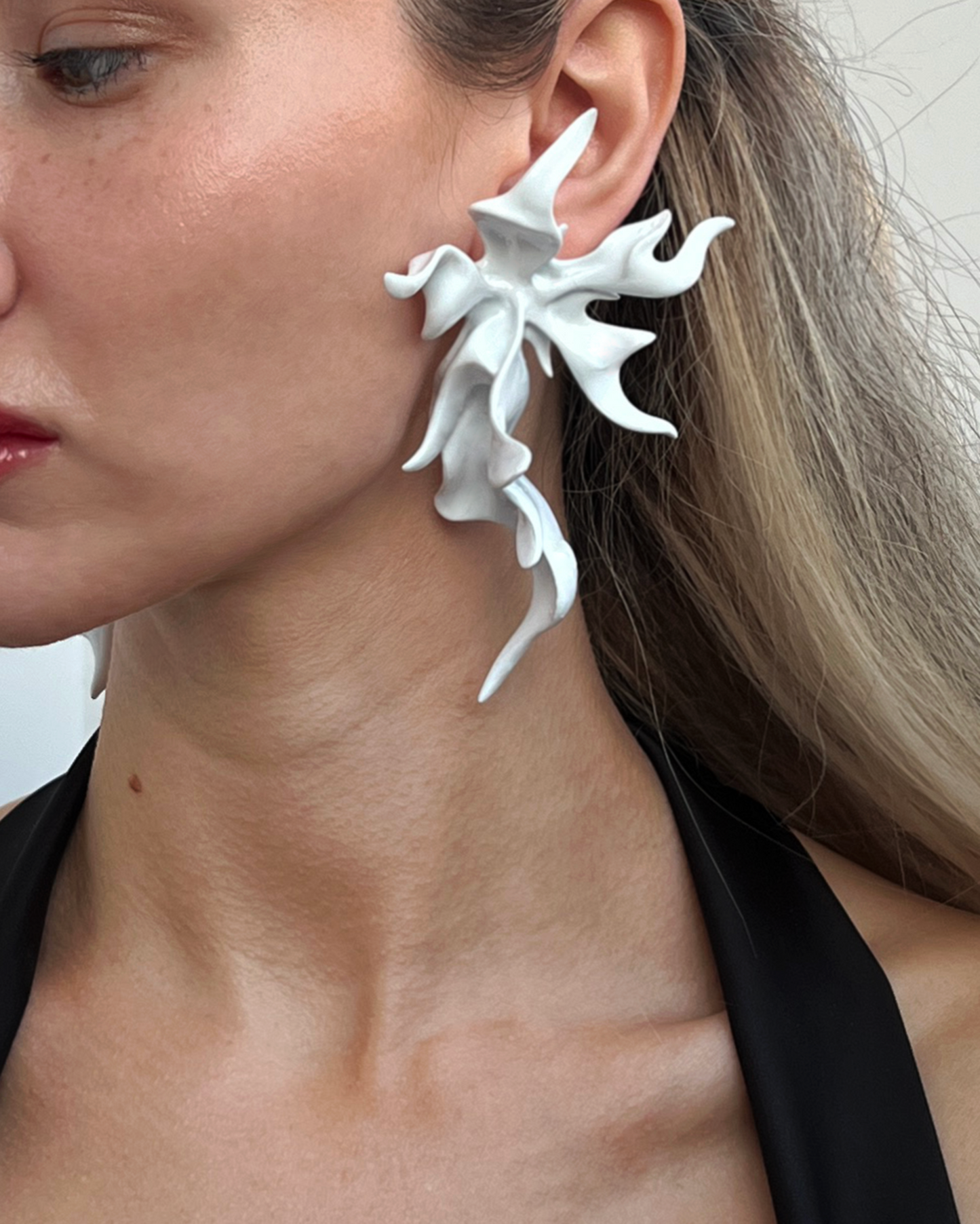 White Sculptural Flower Earrings