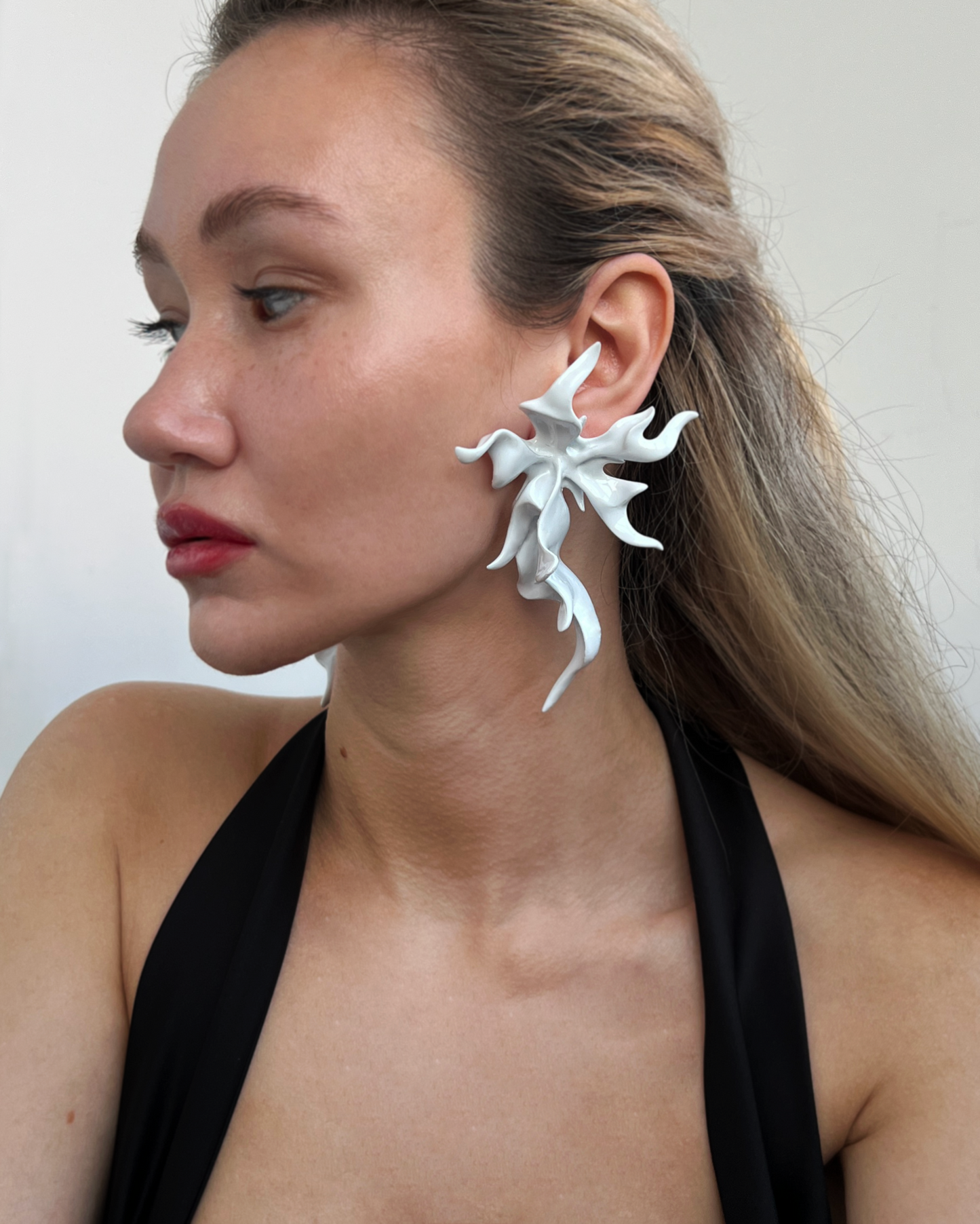 White Sculptural Flower Earrings