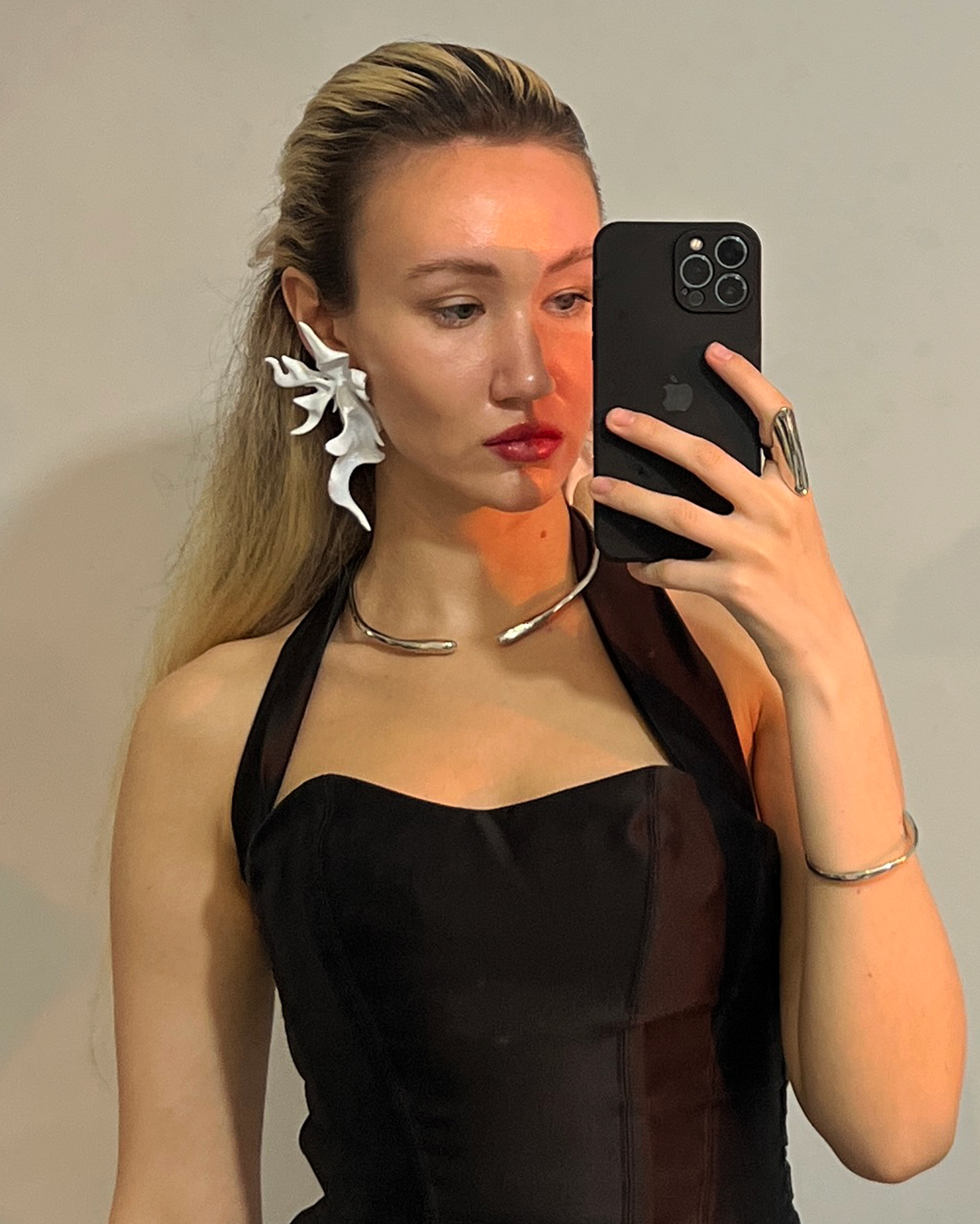 White Sculptural Flower Earrings