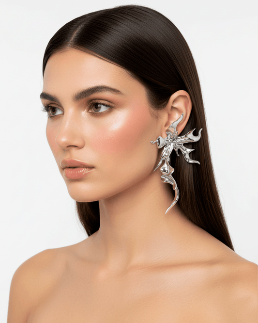 Metallic Sculptural Flower Earrings - WHYNOEN