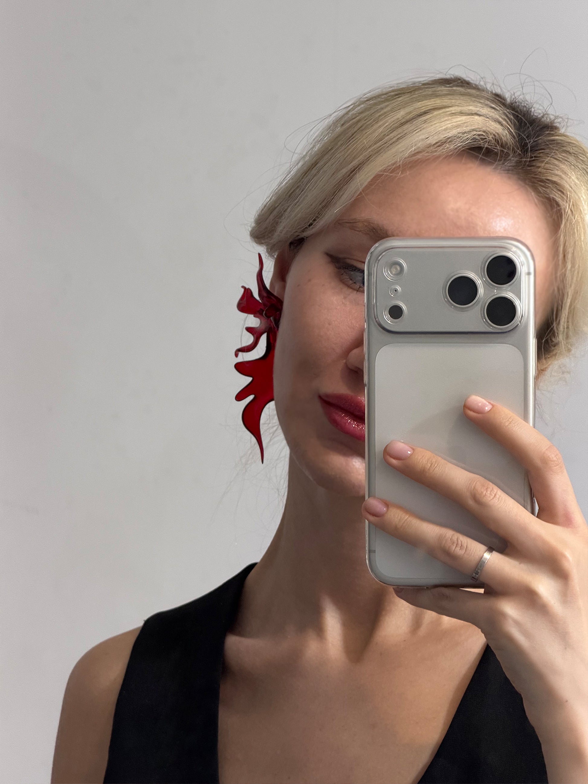 Burgundy Sculptural Flower Earrings - Large WHYNOEN