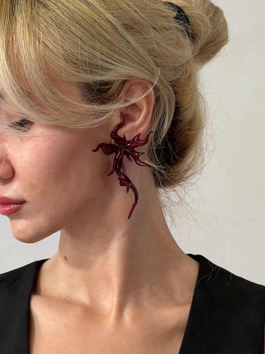 Burgundy Sculptural Flower Earrings - Medium WHYNOEN