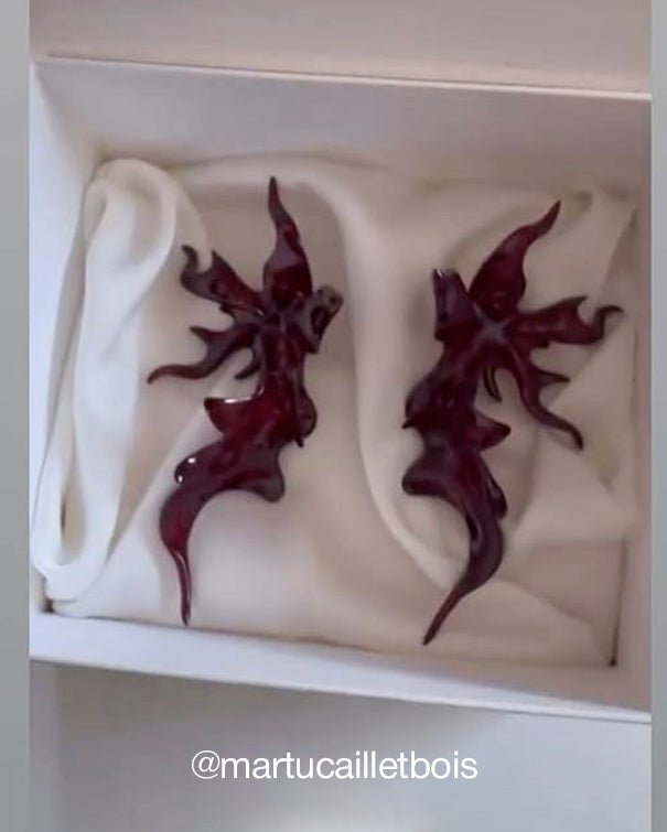 Burgundy Sculptural Flower Earrings - WHYNOEN