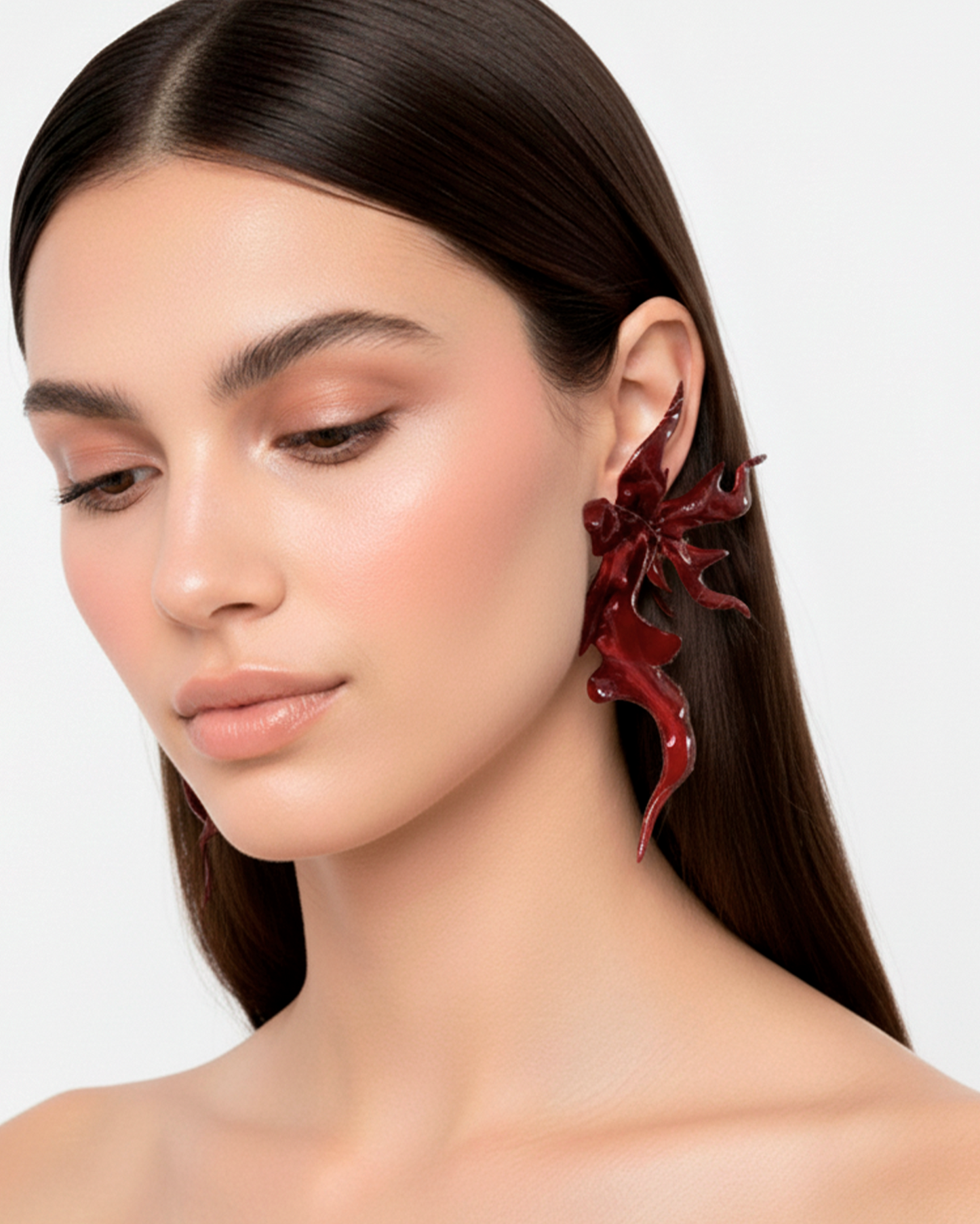 Burgundy Sculptural Flower Earrings