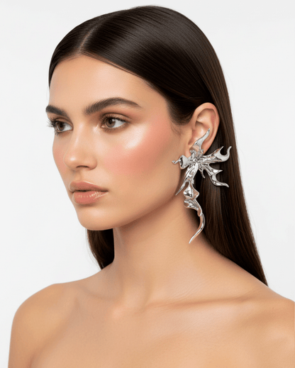 Metallic Sculptural Flower Earrings - WHYNOEN