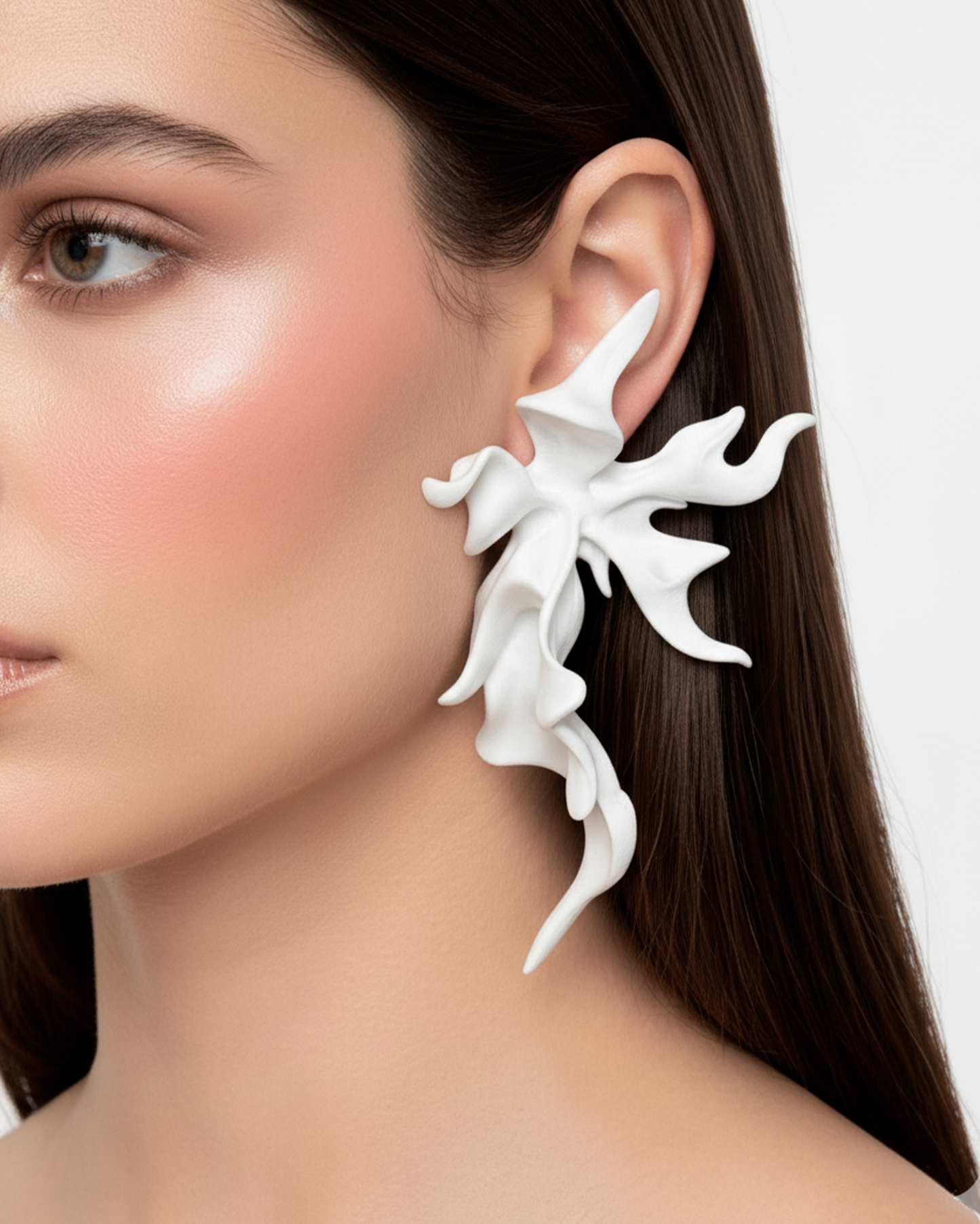 White Sculptural Flower Earrings